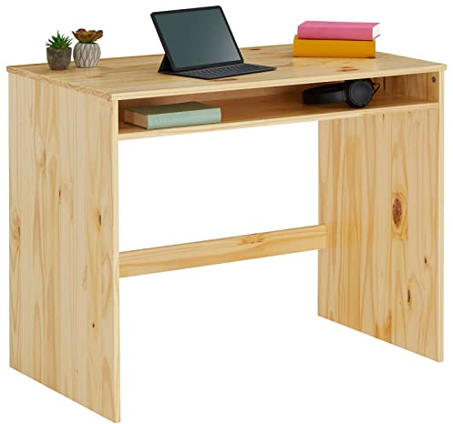IDIMEX Schreibtisch Alice mit Ablagefach, Schlichter Computertisch im modernen Design, praktischer Bürotisch aus massiver Kiefer in Natur, schöner Arbeitstisch mit Ablage