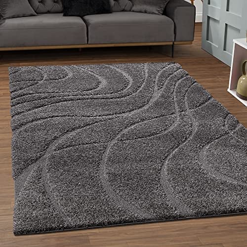 SANAT Wohnzimmer Teppich - Luxus Shaggy Nicht-schuppend Teppich, Wohnzimmer Schlafzimmer Esszimmer Eingangsbereich Teppiche, Welle Grau 200 x 280 cm