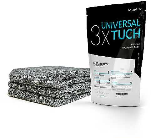 INSTADRIVE Universaltuch – Premium Mikrofasertuch Auto (380 GSM), Haushalt & Büro, 40x40 cm, 3er-Pack – Fusselfreie Tücher, ultra saugfähig, langlebig, waschbar & streifenfrei auf Lack, Glas & Fenster