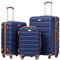 COOLIFE Hartschalen-Koffer Trolley Rollkoffer Reisekoffer ardschale Boardcase Handgepäck mit TSA-Schloss und 4 Rollen (Blau/Braun, Koffer-Set)