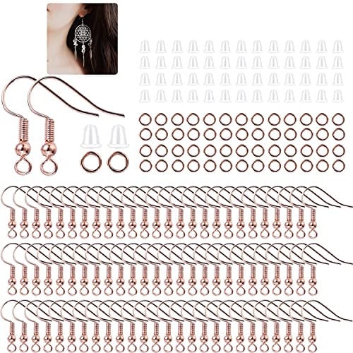 600Pcs Hypoallergenic Earring Hooks, Rose Gold Earring Making Kit, Earring Making Supplies with Earring Backs and 4mm Jump Rings for Jewelry Making (Rose Gold)