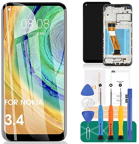 pour Nokia 5.3 Écran de Remplacement pour Nokia 3.4 Écran LCD pour Nokia 5.3/3.4 Écran Tactile Assemblage du numériseur TA1227 Kits de réparation avec Cadre (Noir)