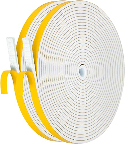 Palazen 12m Dichtungsband Selbstklebend für Türen Fenster 9mm(B) x3mm(D) Moosgummi Dichtband als Tür-Fenster-Dichtung-Zugluftstopper Schaumstoffband Abdichtung Weiß [2 Rollen mit je 6m]