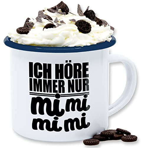 Emaille Tasse Blechtasse - Statement - MiMiMi - Ich höre immer Mimimi - 300 ml - Weiß Blau - statements mimi kaffeetasse frohes neues jahr mi mi new year mimimimi mit nur hör spruch