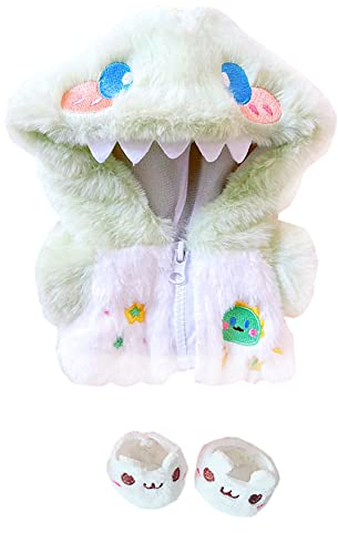 niannyyhouse 20 cm große Plüschpuppenkleidung, grüne Dinosaurierjacke, Kapuzenpullover, Schuhe, 20,3 cm, Puppenzubehör, Verkleiden (grün)
