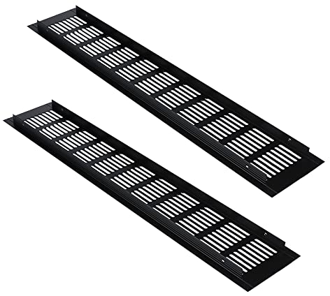 Lot de 2 grilles d'aération intérieures en alliage d'aluminium 80 mm x 450 mm Noir