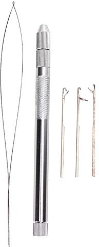 Pull Loop Needle, hårförlängning Loop nål tråd dragkrok verktyg, aluminiumhandtag mikropärlor looper threader för hårförlängning