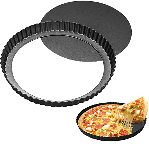 SwirlColor Quiche Dish, 22cm/8.6in Removable Loose Bottom Non-Stick Multifunctional Cheesecake Tin Pie Dishes Round Baking Tray for Kitchen Home Restaurant