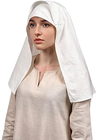 KUOIN Damen Mittelalter Weiß Kopftuch Renaissance Hut Schal Cosplay Kostüm (Weiß-b)