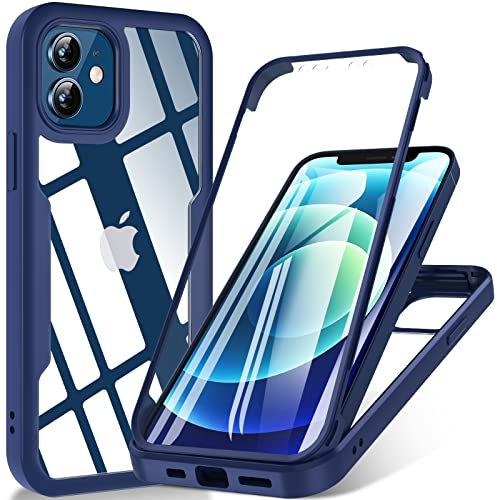 Für iPhone 12 Hülle, iPhone 12 Pro Hülle, 360 Grad Rundumschutz Stoßfest Handyhülle iPhone 12| iPhone 12 Pro, Liquid Silikon Bumper Case Mit Eingebautem Displayschutz Outdoor Cover Schutzhülle, Blau