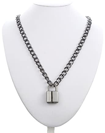 WEITING Schwarze Halskette mit quadratischem Schloss für Damen und Herren, Vorhängeschloss-Ketten, Hip-Hop-Gothic-Schmuck, Modeaccessoires, Geschenke, Schwarz1