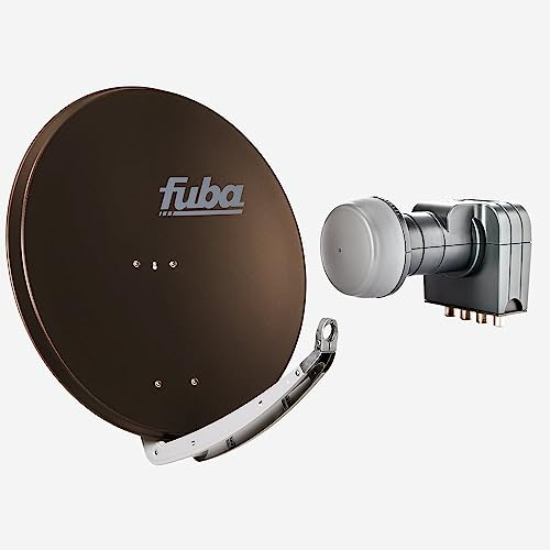 Fuba Sat Anlage 4 Teilnehmer | Satellitenschüssel Komplettset - DAA 850 B Sat-Schüssel 85cm Alu braun + Fuba DEK 417 Quad LNB 4 Teilnehmer (DVB-S2, HDTV, UHD 4K/8K, 3D) mit LTE-Störfilter