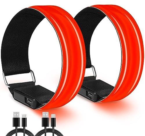 TENXSNUG Led Armband Aufladbar, 2 Stück Reflective Led Leuchtarmbänder, Hohe Sichtbarkeit Leuchtarmband USB Reflektorband LED Leucht Armbänder für Kinder Erwachsene Laufen, Joggen und Radfahren, Rot