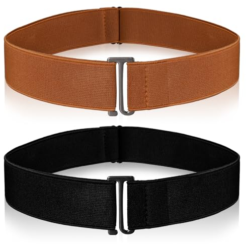 Amaxiu 2PCS Unsichtbarer Damengürtel, Verstellbare elastische Gürtel Unsichtbare Frauen Stretch Gürtel No Show Taille Gürtel mit flacher Schnalle für Hosen Jeans Kleider(Braun+Schwarz)