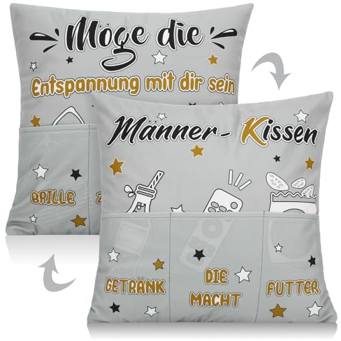 Livdouyu 45x45cm Männerkissen, Zierkissenbezug mit 6 Taschen, Doppelseitiges Dekokissen Kissenbezug, Kissenbezug Lustige Männer, Dekokissenhülle, Geburtstagsgeschenk für Männer, Vatertagsgeschenk