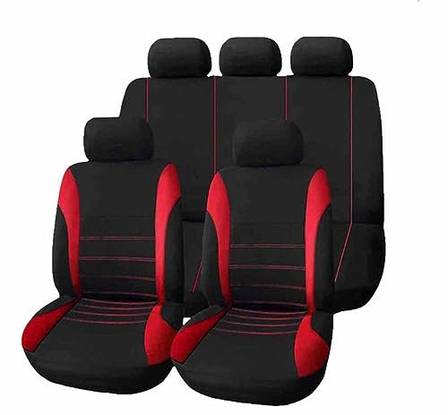 Sitzbezüge Auto Set Autositzbezüge für D-acia Sandero Stepway 3.GEN 2.Gen 2016-2025, Vorne Und Hinten Stoff Auto-Schonbezüge Wasserdicht Zubehör Innenraum,B/9pcs Set Red