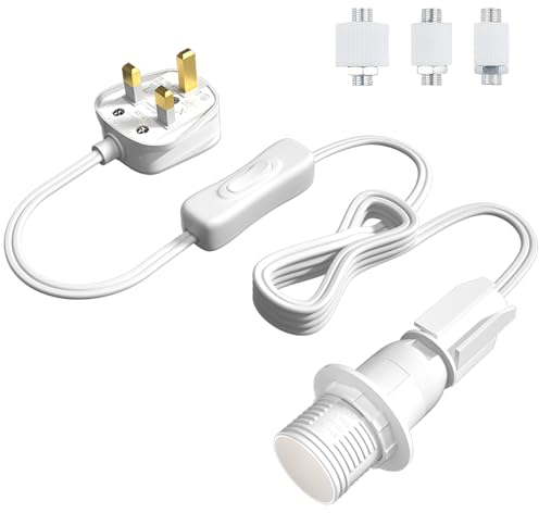 DoRight Bottle Lamp Kit, E14 Bottle Lamp Adaptor Kit UK, DIY Bottle Lamp Holder with UK Plug for Table Lamp Fittings DIY, Electric Wine Bottle Lamp Kit, Gin Bottle Decorations, White (1-Pack)