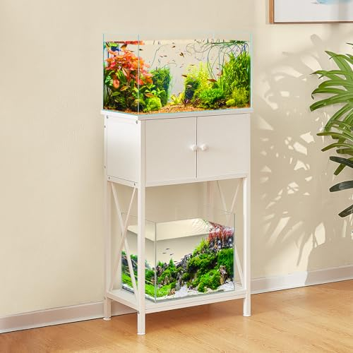 LAQUAL Aquariumständer mit Schrank, doppelter Aquariumständer für 3,7 l und 1,8 l Aquarium, Schwermetallständer mit stabiler Struktur, verstellbaren Tischfüßen und Kippschutzvorrichtung, Weiß