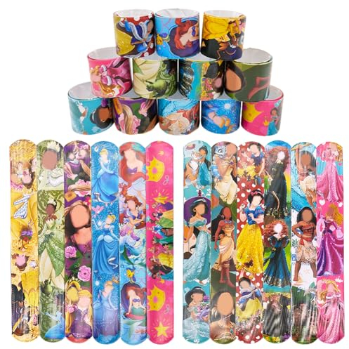 MaSif Braccialetti Slap Principessa,24Pcs Slap Bracelets Gadget Bracciali a Scatto,Schiaffo Braccialetti Tema Principessa per Bambini per Festa Compleanno Party Supplies Favors per Bambini