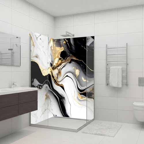 dedeco 2tlg. Eck-Duschrückwand Marmor V17 90x200cm Aluminium 3mm classic | Duschrückwand & Badrückwand aus Aluverbundplatte classic – fugenlos, wasserfest, pflegeleicht, als Fliesenersatz