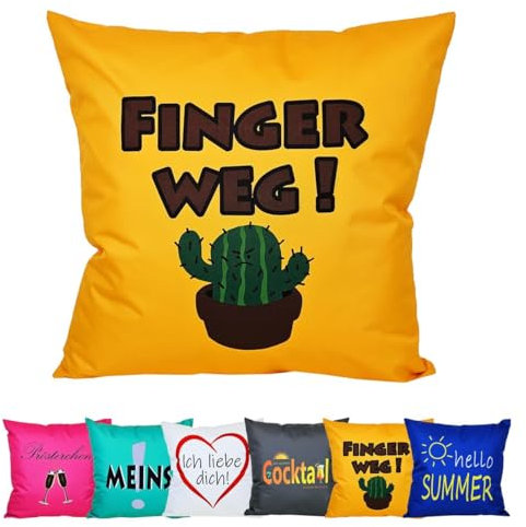 JACK 50x50cm Motiv Outdoor Lounge Kissen Dekokissen inkl. XXL-Füllung Wasserabweisend Sitzkissen Garten Stuhl Lotus Effekt lustig, Farbe:Finger Weg