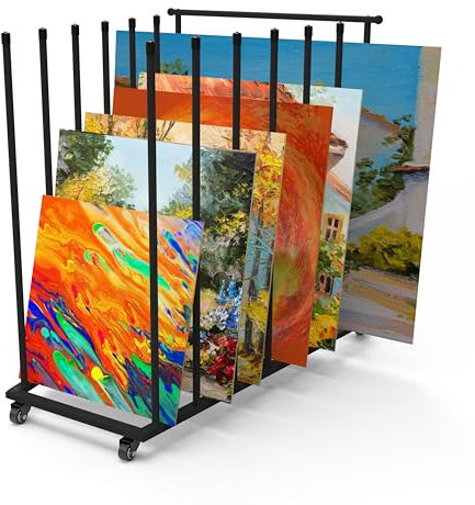 Xstermism Kunst-Aufbewahrungsregal, Kunst-Leinwand-Aufbewahrung, Leinwandbretter mit Griff und Lenkrollen für Zeichenbrett, Panel, Papierblock für Kunststudios, Kunstwerke, Galerie, Schwarz