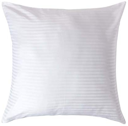 HOMESCAPES White Pure Egyptian Cotton Euro Size Pillowcase 80 x 80 cm 330 TC 500 Thread Count Percale Equivalent Satin Stripe Pillow Case with Zip Pack of 4