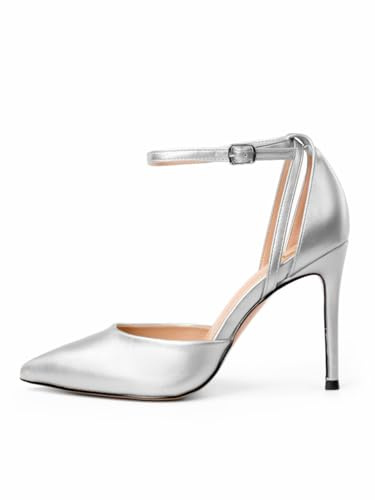 Rio Fiore Pumps Damen, Schwarz/Silber, Stöckelschuhe mit 8.5cm Absatz, Riemchenpumps, Stiletto, High Heels D594-S1835