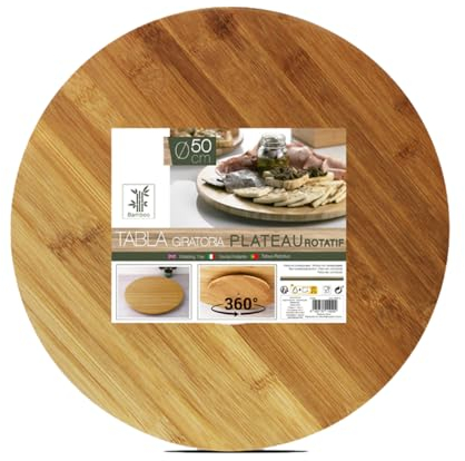 Plateau Rond Rotatif, Plateau de Service tournant, Plat Rond Rotatif de Table en Bambou - Diamètre 50 x Hauteur 2.5 cm - JUANIO -