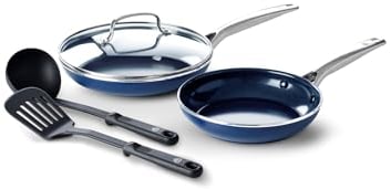 Blue Diamond Cookware Diamond Structure Ceramic Non-Stick 7-Piece Pot and Pan Set, Includes Frying Pan, Saucepan, Milk Pan, PFAS-Free, Induction, Dishwasher Safe, Oven-Safe up to 200 °C, Blue