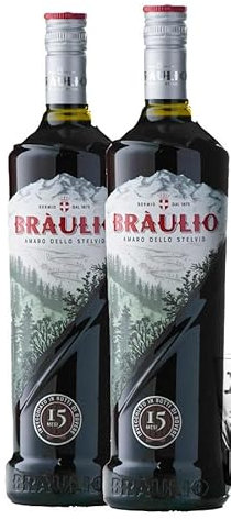 Amaro Braulio 2 Bottiglie da 1 Litro - Amaro alpino dello Stelvio invecchiato 15 mesi in botte di rovere