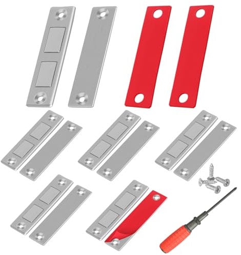 Mooshy Door Magnet, 6Pack Double Magnetic Door Catch Ultra Thin Cupboard Door Magnets with 24 Nails and 1 Screwdriver Door Magnets for Wardrobe Closet Cupboard Furniture Door Closing