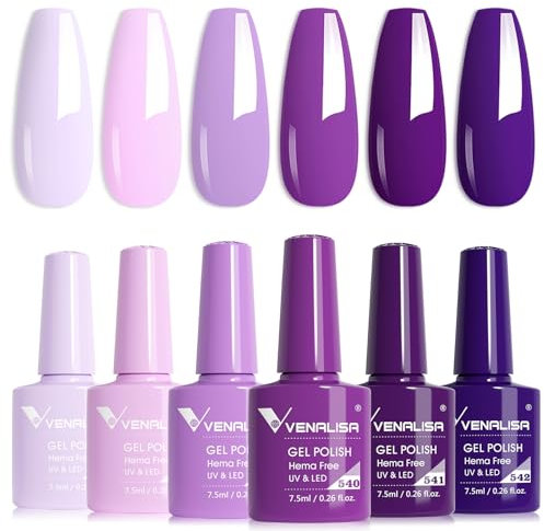 VENALISA UV Gel Nagellack 6 Farben Purpur Rosa purple pink Gel Nagellack Set Gel Nail Polish für Nägel DIY Nail Art Maniküre Salon Nagel Gelnägel Set mit Geschenkbox Maniküre Set