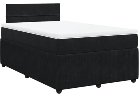 vidaXL Boxspringbett, Doppelbett mit Matratze Matratzenauflage, Bettgestell mit Lattenrost Kopfteil, Polsterbett Bett für Schlafzimmer, Schwarz 120x200cm Samt