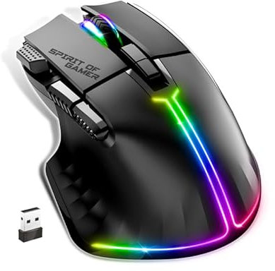 Spirit Of Gamer - PRO M5, Ratón Gaming Inalámbrico RGB para PC, 8 Botones Programables con 1 Rapid'Fire, Conexión Bluetooth y Wireless 2.4 GHz, 90h de Batería de Larga Duración, Ratón Ergonómico Negro