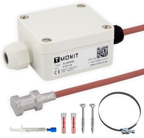 Tmonit - PT1000 Anlegefühler mit aktivem Messumformer, 4-20 mA, NE43, 5m Sensor Silikon-Leitung, IP65