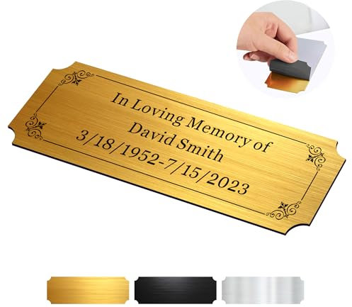 Engraved Plaques Personalised Memorial Plaques for Doors Urns Custom Name Plate Engraved Name Plate Names Label Plaque Names Tags with Adhesive Backing (Gold, 3x1 in)
