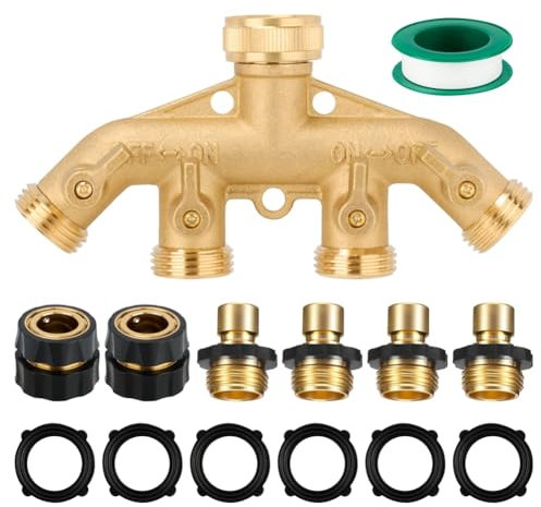 Giwnhvx Star 4 Way Heavy Duty Brass Garden Hose Splitter,3/4inch Garden Hose Fitting Quick Connectors Female and Male,for Garden