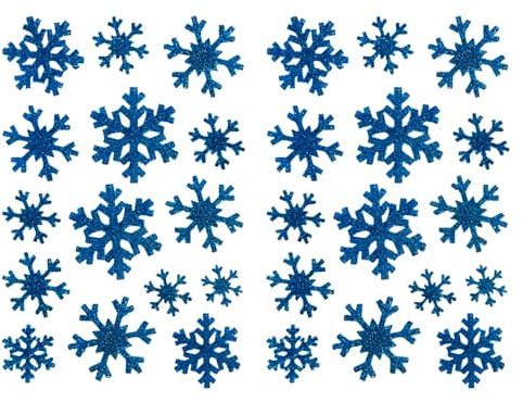 Oblique Unique Weihnachts Sticker Glitzer Schneeflocken in Xmas Aufkleber für Weihnachten Geschenk Deko Weihnachtsdeko (Dunkelblau)