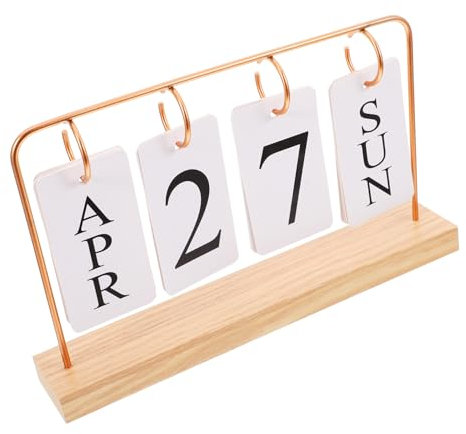 CAXUSD Desktop Perpetual Flip Calendar with Sturdy Wood and Iron Frame Reusable Daily Calendar for Home Office Contemporary Decor