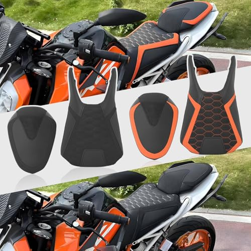 WOOGA Motorrad Beifahrer Fahrer Sitz Reiter Kissen Bequemes weiches PU-Leder passend für K&T&M Duke 390/125/250 Zubehör 2017-2023 (Vorne Orange–Höher 15 MM)