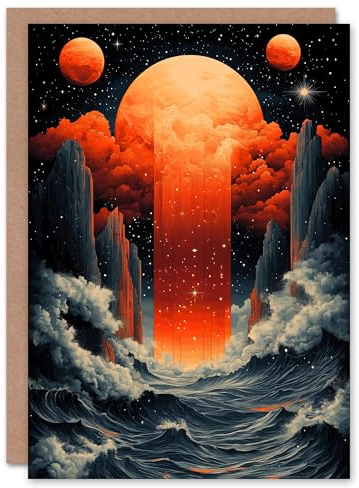 Artery8 Greeting Card Aquarius Zodiac Sign Space Seascape Concept Art Blank For Him Or Her Art Birthday Card