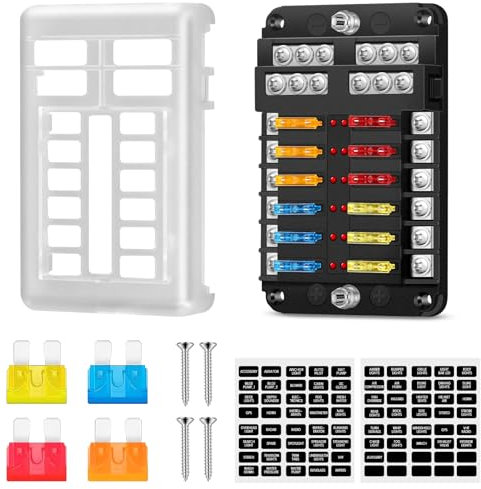 Portafusibili 12V Porta Fusibili, Portafusibili con Indicatore LED, Scatola Fusibili Auto 12V con Fusibili da Fusibile a Lama, Per Veicolo Marino Van SUV (12 Vie)