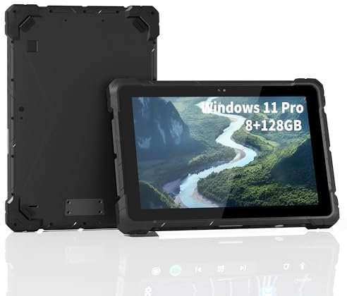 Rugged Tablet with 10.1 Inch Touchscreen, Celeron N4120 8GB RAM 128GB ROM Win 11 Pro Tablet PC, IP67 Waterproof 16000 mAh Large Battery Work with 4G LTE/GPS/WiFi 5.0/BT4.2/FHD for Field Workers