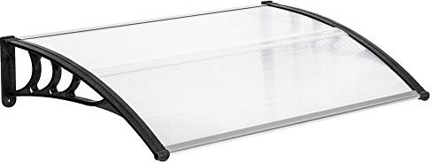 Bonnlo Vordach für Haustür 120×80cm,Transparent Polycarbonat Pultvordach,5mm Überdachung für Sonnenschutz Regenschutz UV-Schutz, Aluminium Türdach für Terrasse Garten Garage(Schwarz)