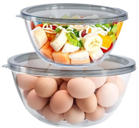 ATRDTO 2-Pack Glass Mixing Bowls (2.85 QT, 4.76 QT) with BPA-Free Lids, Prepping and Baking Food Storage Set, Dishwasher, Microwave and Freezer Safe (2700+4500ML)