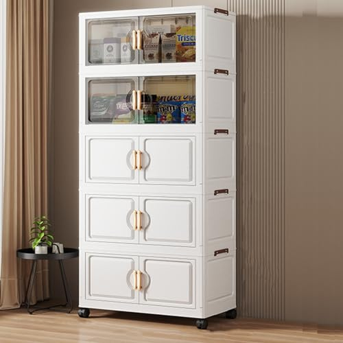 Hynbdes Faltbare Aufbewahrungsbox mit Deckel, Boxen Aufbewahrung, Kunststoffbox stapelbar, Aufbewahrungsbehälter mit Rollen & Türen, Stapelboxen Kunststoff-70 * 36 * 165.5CM