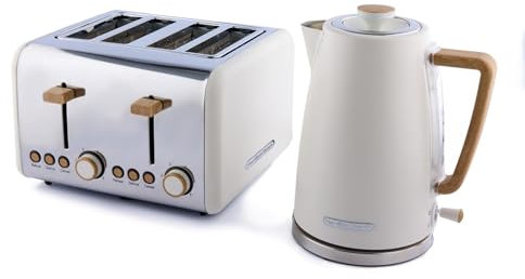 Hamilton Beach Kettle and Toaster Set, Scandi, Electric Kettle 1.7L, Wide Slot Toaster 4 Slice, Boil Dry Protection, 6 Variable Browning Levels, Cream - HB0102MCST