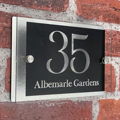 House Numbers Plaques Door Number Plaques For Wall Personalised House Signs Door Name For Outside Modern Front Door Numbers (Black Background & Clear Text)