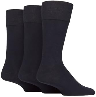 Glenmuir Men’s 3 Pair Dunvegan Cotton Comfort Cuff Socks – Soft, Breathable, Plain Style with Gentle Grip Top, Ideal for Work, Dress and Everyday, Size 7-11